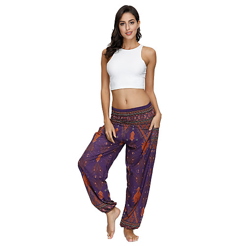 

Women's Yoga Pants Side Pockets Harem Bottoms Breathable Quick Dry Bohemian Purple Yoga Fitness Gym Workout Sports Activewear / Casual / Athleisure