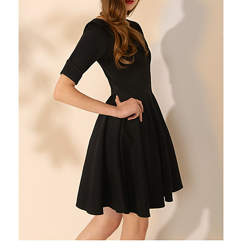

A-Line Little Black Dress Homecoming Cocktail Party Dress V Neck Half Sleeve Short / Mini Spandex with Pleats 2021