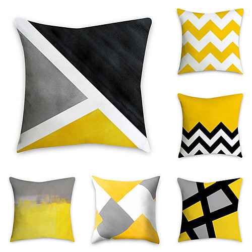 

Set of 6 Polyester Pillow Cover, Geometric Pattern Graphic Prints Simple Classic Square Traditional Classic Throw Pillow