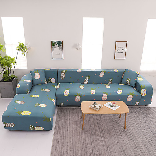 

Cartoon Pineapple Print Dustproof Stretch Slipcovers Stretch L Shape Sofa Cover Super Soft Fabric Couch Cover (You will Get 1 Throw Pillow Case as free Gift)