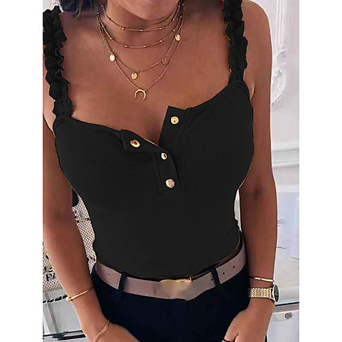 

Women's Solid Colored Tank Top Sexy Daily Club Off Shoulder White / Black / Blue / Khaki