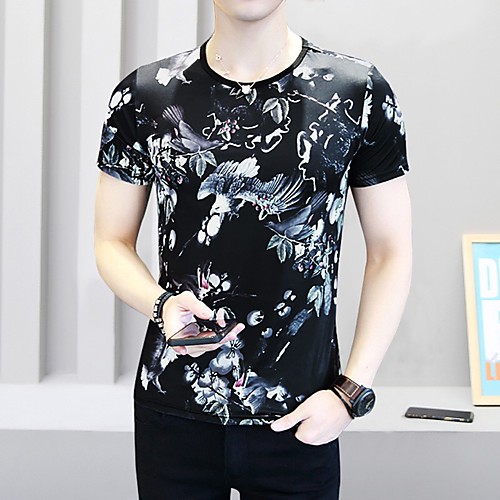 

Men's T shirt Scenery Tribal Animal Jacquard Print Short Sleeve Daily Tops Basic Streetwear Black