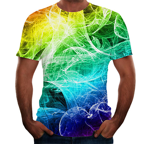 

Men's Plus Size Color Block 3D T-shirt Basic Daily Weekend Round Neck Rainbow / Short Sleeve