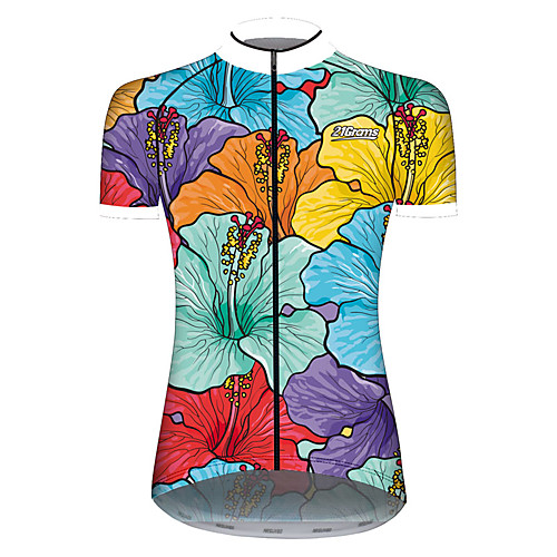 

21Grams Women's Short Sleeve Cycling Jersey BlueGreen Floral Botanical Bike Jersey Top Mountain Bike MTB Road Bike Cycling UV Resistant Breathable Quick Dry Sports Clothing Apparel / Stretchy