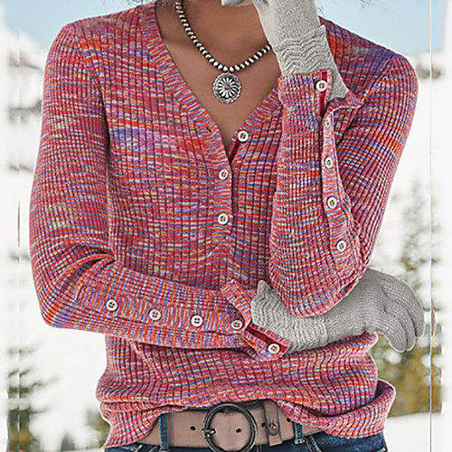 

Women's Solid Colored Long Sleeve Cardigan Sweater Jumper, V Neck Spring / Fall Purple / Red / Green S / M / L