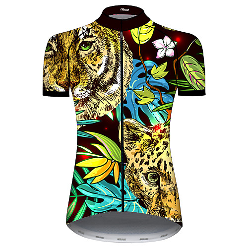 

21Grams Women's Short Sleeve Cycling Jersey Spandex Red / Yellow Floral Botanical Tiger Animal Bike Jersey Top Mountain Bike MTB Road Bike Cycling UV Resistant Quick Dry Breathable Sports Clothing