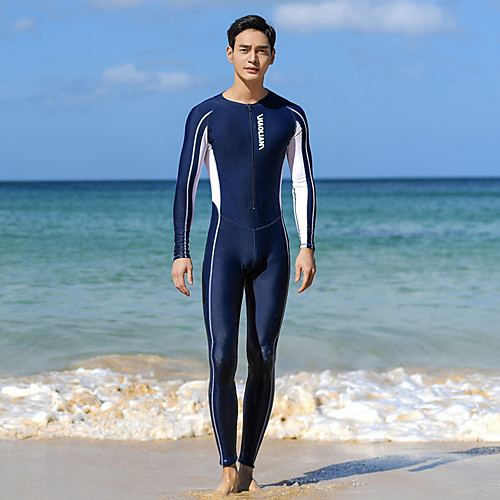 

Men's Rash Guard Dive Skin Suit Elastane Swimwear Bodysuit UV Sun Protection Quick Dry Breathable Long Sleeve Front Zip - Swimming Diving Water Sports Patchwork Autumn / Fall Spring Summer