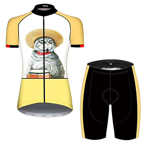 

21Grams Women's Short Sleeve Cycling Jersey with Shorts Spandex Polyester OrangeWhite Cat Patchwork Animal Bike Clothing Suit Breathable 3D Pad Quick Dry Ultraviolet Resistant Sweat-wicking Sports