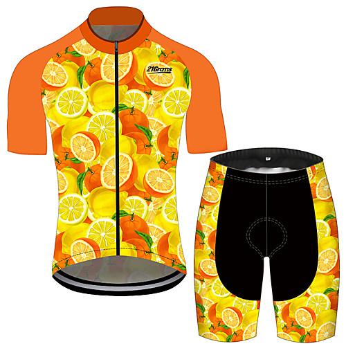 

21Grams Women's Short Sleeve Cycling Jersey with Shorts Spandex Polyester Red / Yellow Fruit Lemon Bike Clothing Suit Breathable 3D Pad Quick Dry Ultraviolet Resistant Reflective Strips Sports Fruit