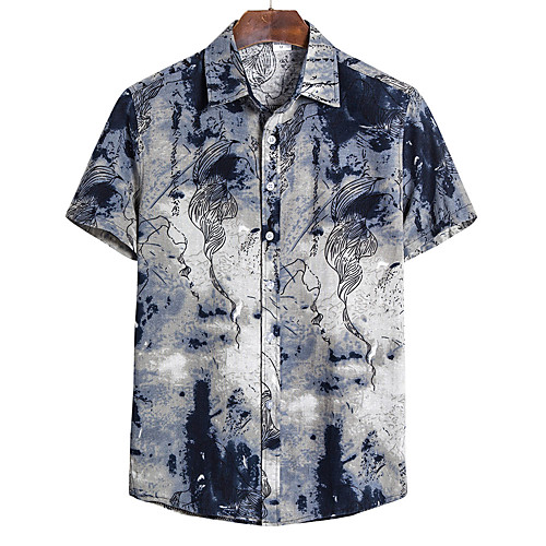 

Men's Color Block Abstract Print Shirt Basic Tropical Daily Going out Gray / Short Sleeve