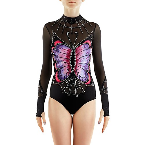 

Rhythmic Gymnastics Leotards Artistic Gymnastics Leotards Women's Girls' Leotard Black Spandex High Elasticity Breathable Handmade Jeweled Diamond Look Long Sleeve Training Dance Rhythmic Gymnastics