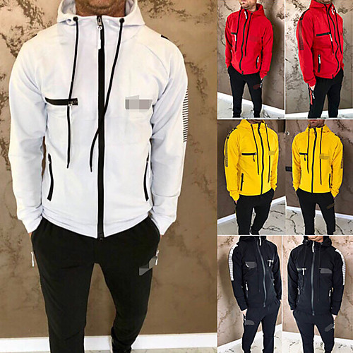 

Men's 2 Piece Side-Stripe Tracksuit Sweatsuit Jogging Suit Street Casual Winter Long Sleeve Quick Dry Breathable Soft Fitness Running Jogging Sportswear Skinny Stripes White Black Yellow Red