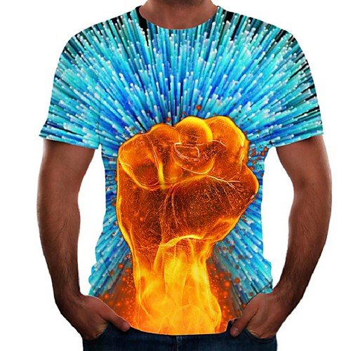 

Men's T shirt Color Block Flame Simulation Plus Size Print Short Sleeve Daily Tops Basic Streetwear Rainbow