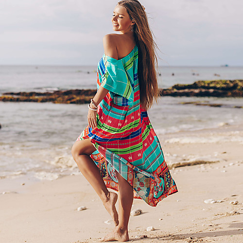 

Women's Basic Boho Blue Cover-Up Swimwear Swimsuit - Striped One-Size Blue