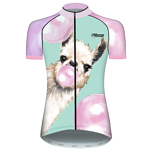 

21Grams Women's Short Sleeve Cycling Jersey Spandex PinkGreen Balloon Alpaca Animal Bike Jersey Top Mountain Bike MTB Road Bike Cycling UV Resistant Breathable Quick Dry Sports Clothing Apparel