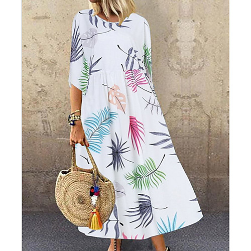 

Women's Maxi Shift Dress - 3/4 Length Sleeve Color Block Loose White Blue Blushing Pink Green Navy Blue M L XL XXL XXXL XXXXL XXXXXL