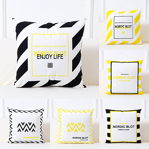 

Set of 6 Polyester Pillow Cover, Art Deco Geometric Pattern Simple Classic Square Traditional Classic Throw Pillow
