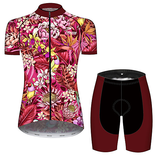 

21Grams Women's Short Sleeve Cycling Jersey with Shorts Rose Red Floral Botanical Bird Bike Clothing Suit Breathable 3D Pad Quick Dry Ultraviolet Resistant Sweat-wicking Sports Floral Botanical