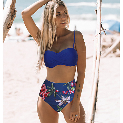 

Women's Tankini Swimwear Swimsuit - Floral S M L Black Blue Red