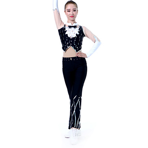 

Cheerleader Costume Gymnastics Suits Women's Girls' Kids Pants / Trousers Spandex High Elasticity Handmade Patchwork Long Sleeve Competition Dance Rhythmic Gymnastics Gymnastics Black