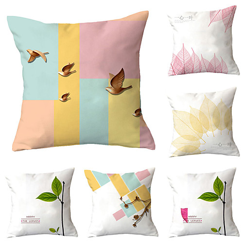 

Set of 6 Polyester Pillow Cover, Geometric Leaf Simple Pastoral Square Traditional Classic Throw Pillow