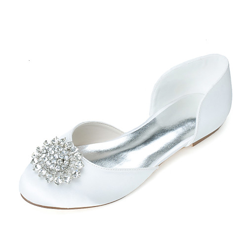 

Women's Wedding Shoes Flat Heel Round Toe Sweet Wedding Party & Evening Satin Rhinestone Solid Colored White Purple Red