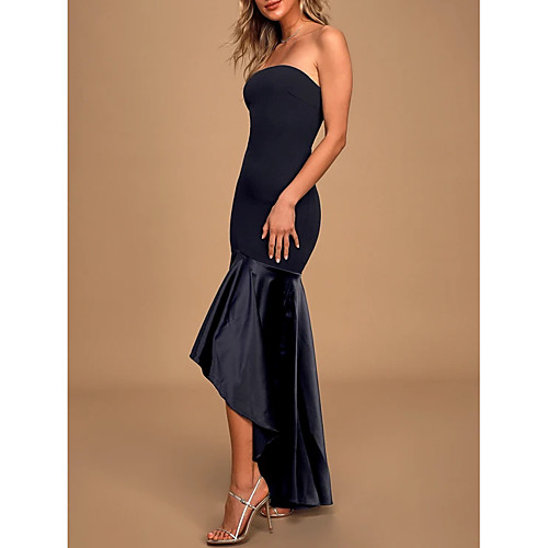 

Mermaid / Trumpet Sexy Cocktail Party Formal Evening Dress Strapless Sleeveless Asymmetrical Charmeuse Polyester with Pleats 2021