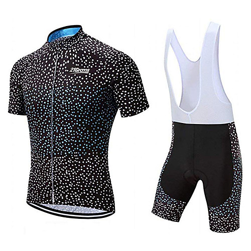 

21Grams Men's Short Sleeve Cycling Jersey with Bib Shorts Black / White Polka Dot Bike Clothing Suit UV Resistant Breathable 3D Pad Quick Dry Sweat-wicking Sports Polka Dot Mountain Bike MTB Road