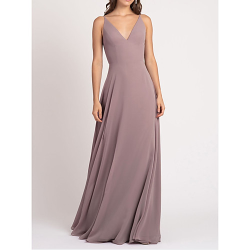 

Sheath / Column V Neck Floor Length Chiffon Bridesmaid Dress with Ruching / Open Back