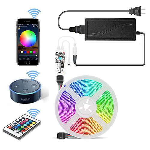 

5m WIFI Set Light Strip Flexible LED Strip Lights RGB Tiktok Lights 300 LEDs SMD5050 10mm 1 24Keys Remote Controller 1 X 12V 5A Power Supply 1 set Color-changing IP65 Waterproof APP Control