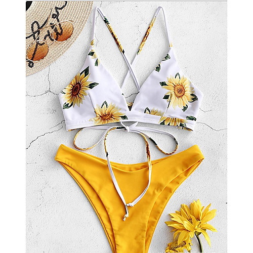 

Women's Tankini Swimwear Swimsuit - Floral S M L Yellow Green Light Green