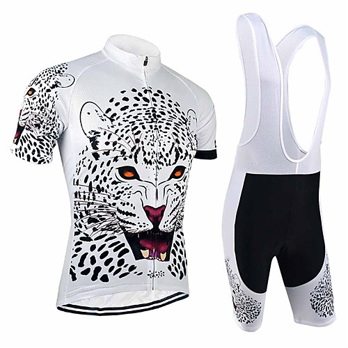 

21Grams Men's Short Sleeve Cycling Jersey with Bib Shorts Black / White Animal Tiger Bike Clothing Suit UV Resistant Breathable 3D Pad Quick Dry Sweat-wicking Sports Solid Color Mountain Bike MTB