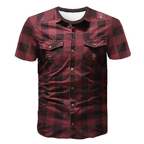

Men's T shirt Graphic Color Block Abstract Print Short Sleeve Going out Tops Business Streetwear Wine