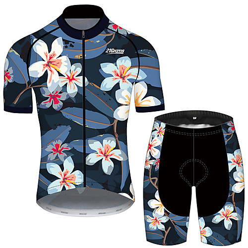 

21Grams Men's Short Sleeve Cycling Jersey with Shorts Spandex Polyester Black / Blue Floral Botanical Bike Clothing Suit UV Resistant Breathable 3D Pad Quick Dry Sweat-wicking Sports Floral Botanical