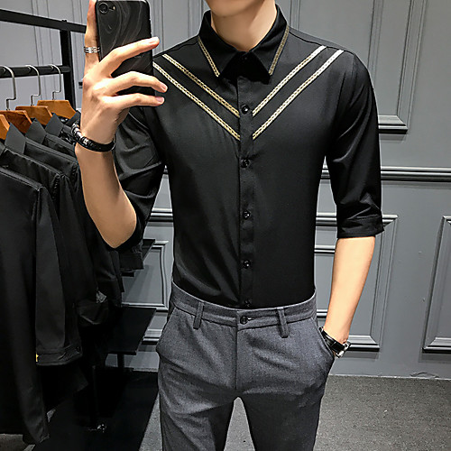 

Men's Shirt Solid Colored Lace Half Sleeve Party Tops Rock White Black