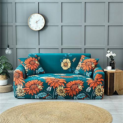 

Green Floral Print Dustproof Stretch Slipcovers Stretch Sofa Cover Super Soft Fabric Couch Cover (You will Get 1 Throw Pillow Case as free Gift)
