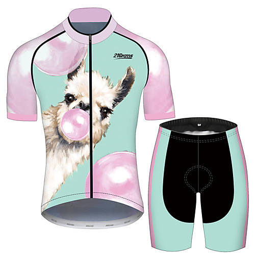 

21Grams Men's Short Sleeve Cycling Jersey with Shorts Spandex Polyester PinkGreen Animal Balloon Alpaca Bike Clothing Suit UV Resistant Breathable 3D Pad Quick Dry Sweat-wicking Sports Animal