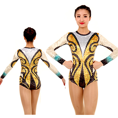 

Gymnastics Leotards Women's Girls' Kids Leotard Spandex High Elasticity Handmade Long Sleeve Competition Dance Rhythmic Gymnastics Artistic Gymnastics Yellow