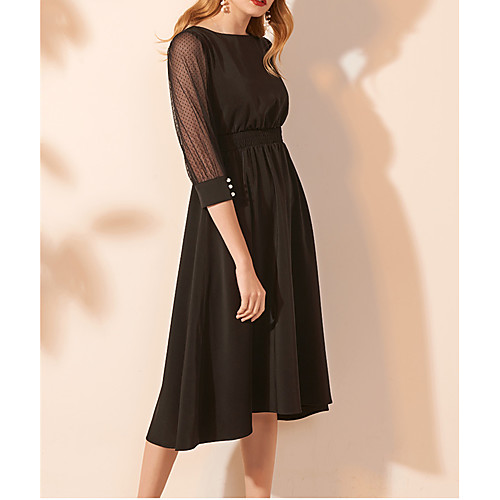 

A-Line Maternity Holiday Cocktail Party Dress Jewel Neck 3/4 Length Sleeve Knee Length Lace Satin with Buttons Pleats 2021