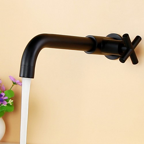 

SingleHandleBathroomFaucet,Black Wall Installation One Hole Standard Spout Zinc Alloy BathroomFaucet with Cold Water Only