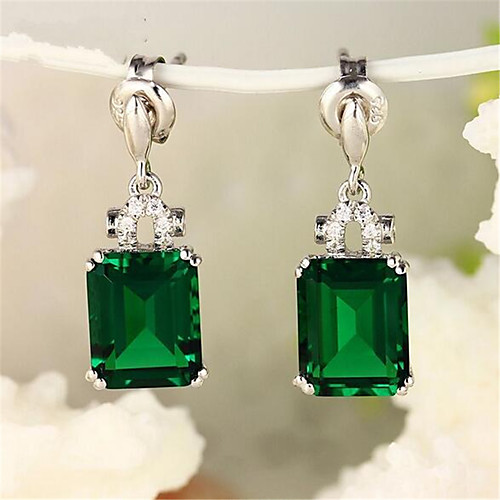 

Women's Drop Earrings Crystal Earrings Geometrical Precious Fashion Silver Plated Earrings Jewelry Green For Party Evening Gift Formal Date Street 1 Pair