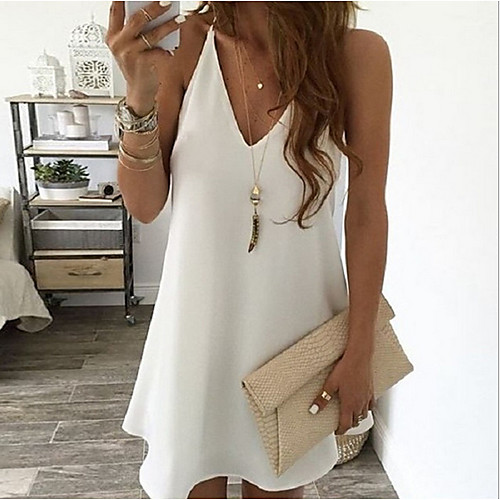 

Women's Shift Dress - Sleeveless Solid Color Strap White Black Blue Yellow Blushing Pink Light Blue S M L XL XXL XXXL XXXXL XXXXXL
