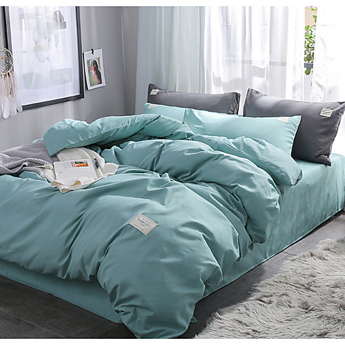 

Duvet Cover Sets 4 Piece Linen / Cotton Solid Colored White Printed Simple