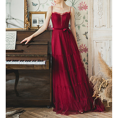 

A-Line Empire Engagement Prom Dress Off Shoulder Sleeveless Floor Length Lace Satin Tulle with Bow(s) Pleats 2021