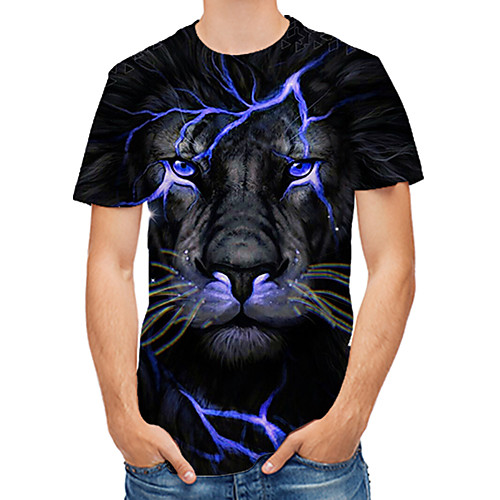 

Men's 3D Graphic Print T-shirt Round Neck Black / Animal