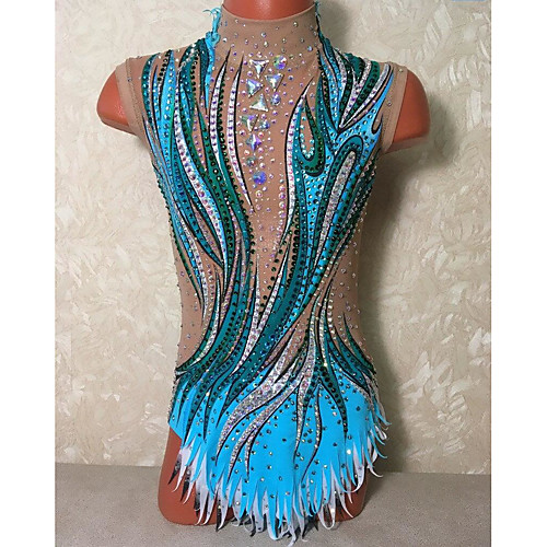 

21Grams Rhythmic Gymnastics Leotards Artistic Gymnastics Leotards Women's Girls' Leotard Sky Blue Spandex High Elasticity Breathable Handmade Jeweled Diamond Look Sleeveless Competition Dance