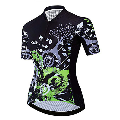

21Grams Women's Short Sleeve Cycling Jersey Black / Green Floral Botanical Bike Jersey Top Mountain Bike MTB Road Bike Cycling UV Resistant Breathable Quick Dry Sports Clothing Apparel / Stretchy