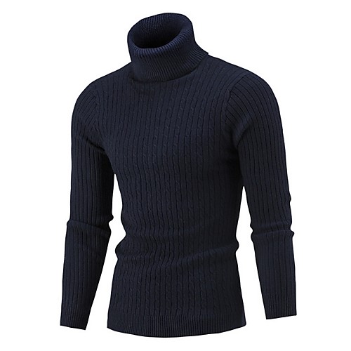 

Men's Solid Colored Pullover Long Sleeve Sweater Cardigans Turtleneck White Black Wine