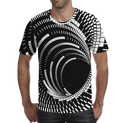 

Men's Plus Size Geometric 3D Print T-shirt Exaggerated Daily Going out Round Neck Rainbow / Short Sleeve