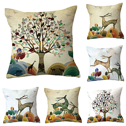 

Set of 6 Polyester Pillow Cover, Flamingo Graphic Prints Classic Pastoral Square Traditional Classic Throw Pillow